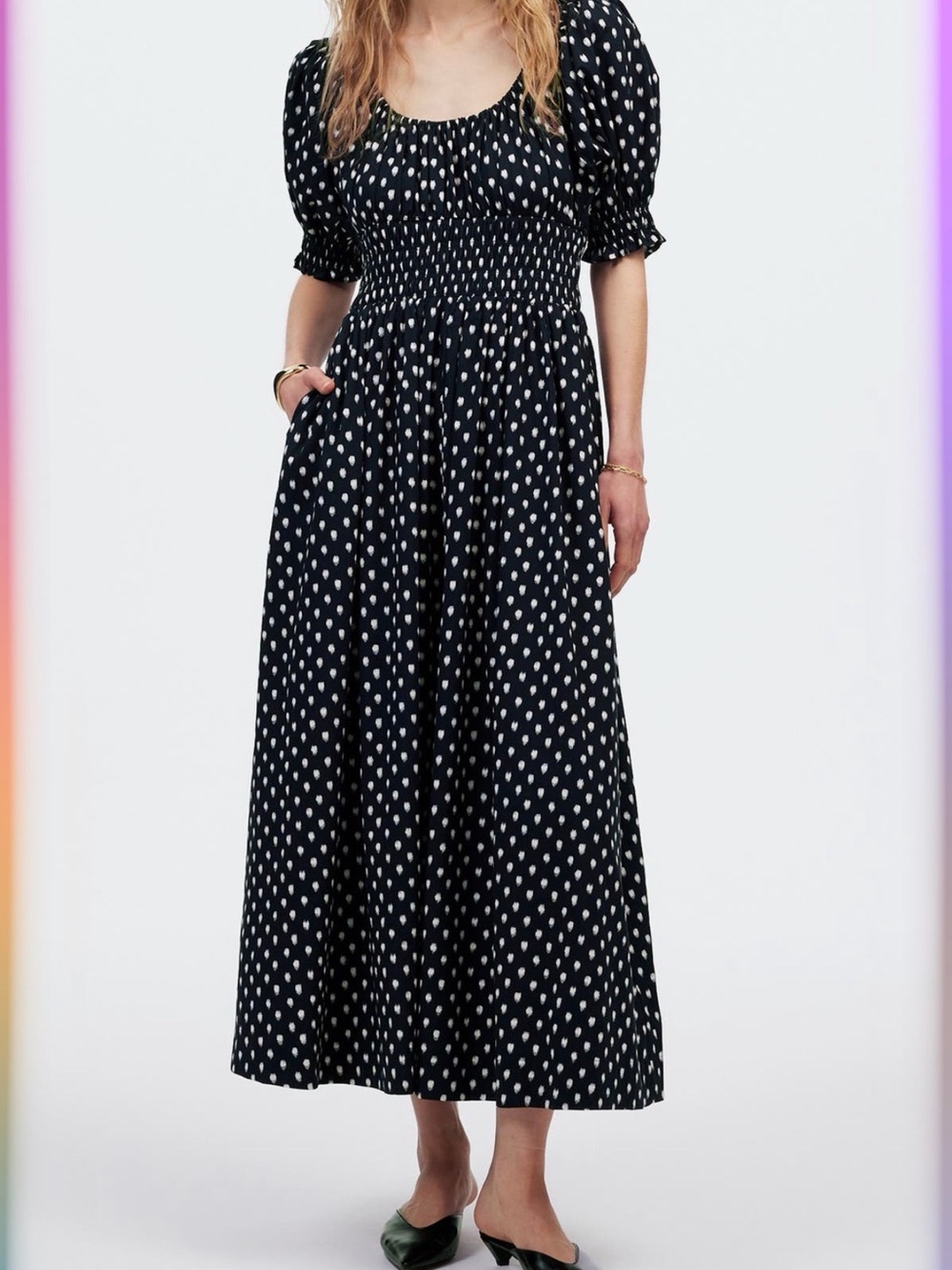 NWT Madewell Navy Polka Dot Smocked Puff Sleeve Maxi Dress Size 6 (Fits up to 10
